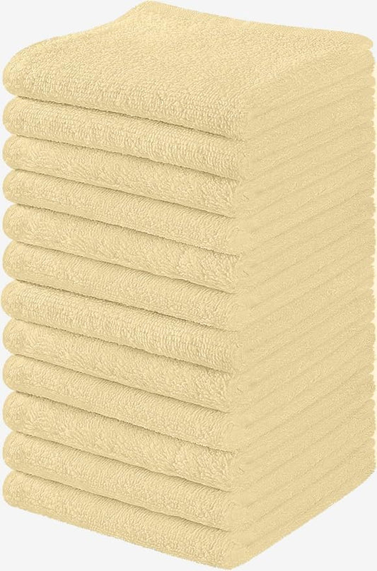 Towel and Linen Mart 100% Cotton - Wash Cloth Set - Flannel Face Cloths, Highly Absorbent and Soft Feel Fingertip Towels (Ivory, Pack of 12)