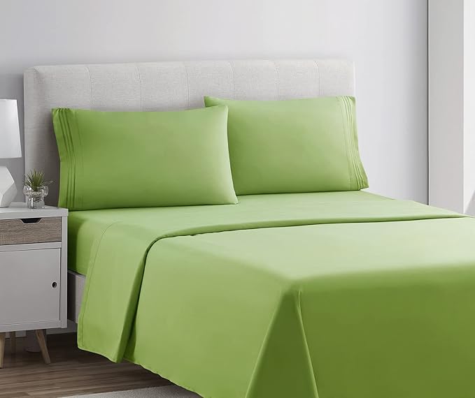 Clara Clark Bed Sheets, Premier 1800 Series 4 Piece Bed Sheet Set, Deep Pocket, Wrinkle, Fade, Stain Resistant, Luxury Soft Bedding Sheets & Pillowcases, Twin-XL, Garden Green