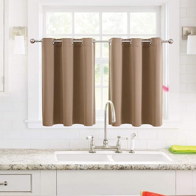 ChrisDowa Small Window Curtains for Kitchen and Bedroom - Grommet Short Thermal Insulated Room Darkening Curtains (2 Panels, Cappuccino, 36 x 24 Inch)