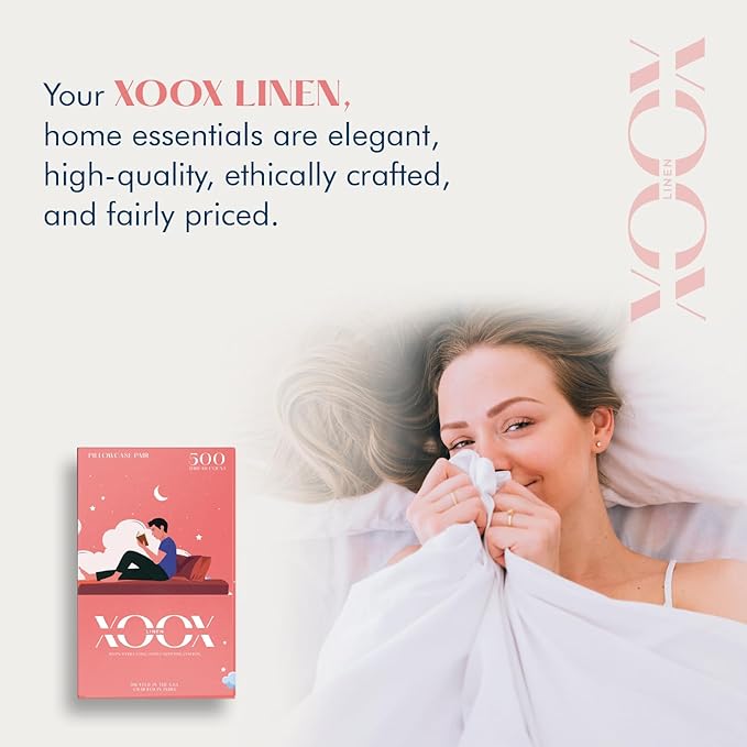 XOOX Linen 100% Cotton Pillowcases King Size Set of 2-500 Thread Count Cotton Pillowcases, Ultra Soft, Breathable, Cooling Pillow Cases for Sleeping, Pillow Covers for King Pillows - Sage Green