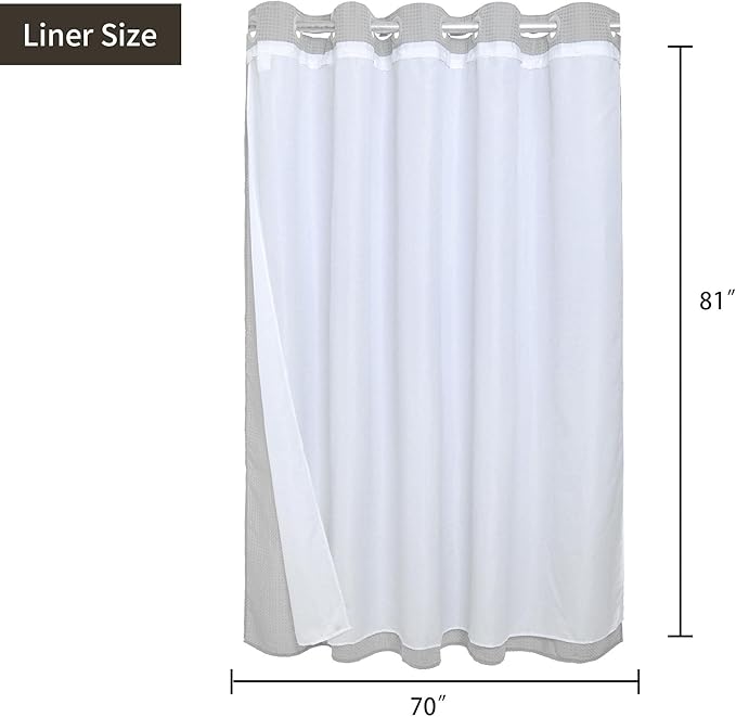 River Dream Extra-Long Waffle Weave Shower Curtain with Snap-in Liner,Cotton Blend Fabric Heavy Duty,No Hooks Needed Shower Curtain for Bathroom,Hotel Quality Shower Curtain Set,Grey,71x86 inches