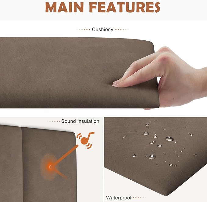 IFNOW Upholstered Wall Mounted Headboard, 3D Peel & Stick Soundproof Wall Panels, Reusable Padded Leather Bed Headboard, 6 Panels 9.84" x 23.62", Coffee