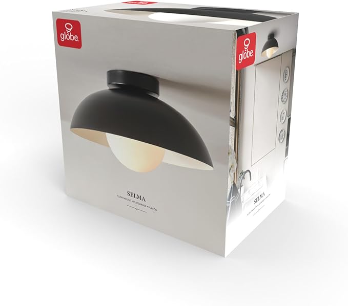 GLOBE Electric 66000076 1-Light Flush Mount Ceiling Light, Matte Black and White Opal Glass Dual Shade, Modern Lighting for Kitchen Island or Dining Room, Wall and Dimmer Switch Compatible