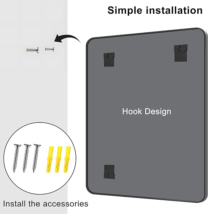 KOCUUY 36"x48" Large Rectangle Vanity Mirror, Black Metal Frame Mirror with Rounded Corner, Modern Design of Upgraded Shatterproof Glass for Bathroom, Bedroom, Living Room, Entryway