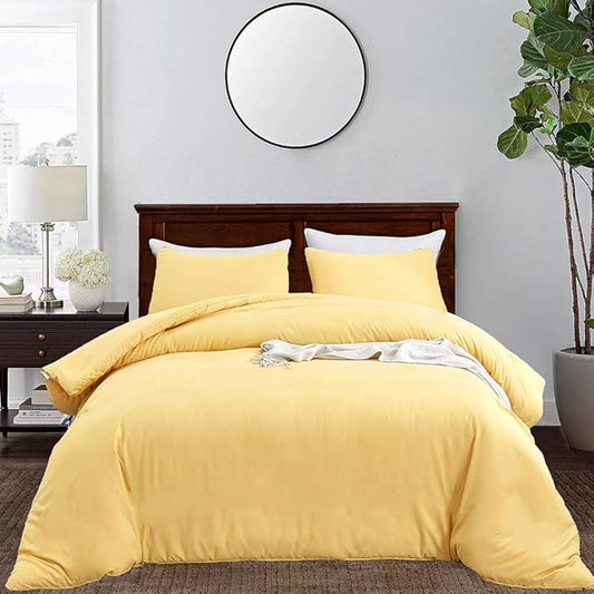 CLOTHKNOW King Size Comforter Set Yellow Bedding Comforter Sets Soft Women Men Comforters with 2 x Pillow Cases