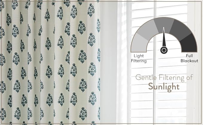 Linen Blend Pinch Pleated Curtains for Living Room, Bedroom, Dining Room - Light Filtering Curtains 2 Panels Set - Luxury and Modern Floral Printed Design - Kashmir Blue, 30" W x 84" L