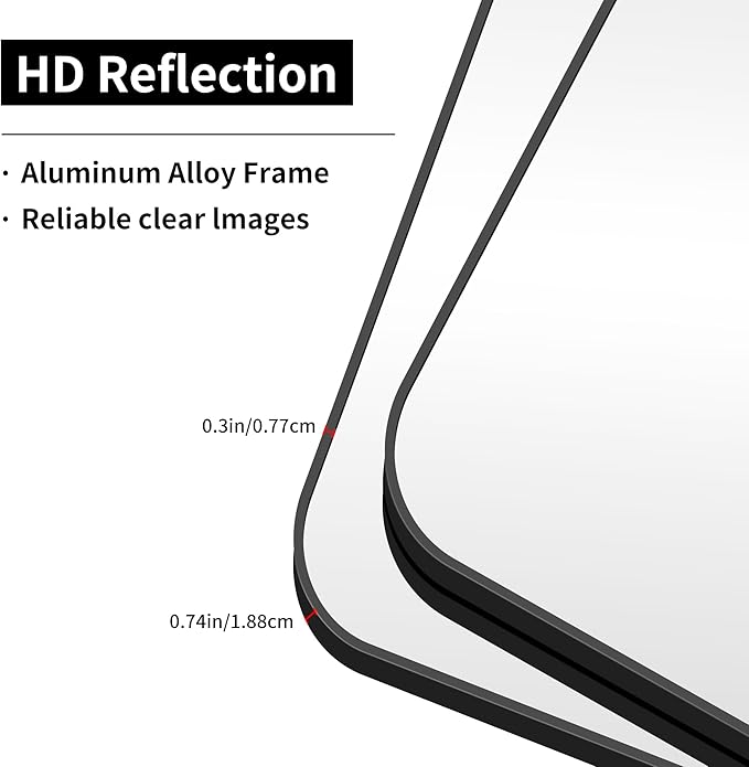 Bathroom Mirror, 55x36 inch Black Rectangle Wall Mirror, Metal Frame Rounded Corner Vanity Mirror, Large Wall Mounted Mirrors for Over Sink Bedroom Living Room Horizontal Or Vertical Mounting