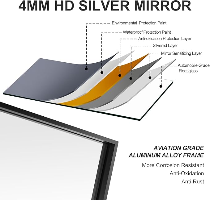 24x30 Inch Black Bathroom Mirror, Copper-Free Mirror, Aluminum Alloy Frame Vanity Mirror, Rectangle Wall Mounted Mirror, Modern Mirror for Bedroom/Living Room/Porch Horizontal or Vertical