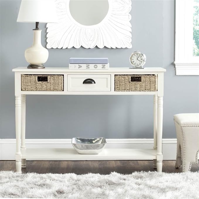 SAFAVIEH American Homes Collection Winifred Grey Wicker Console Table with Storage