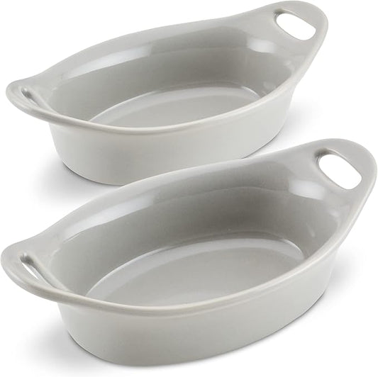 Rachael Ray Ceramics Au Gratin Set, Oval, Two 12-ounce, Light Sea Salt Gray