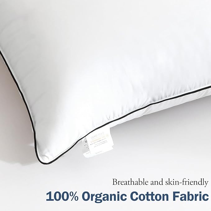 BPC Goose Feather Down Pillows Queen Size Set of 2, Luxury Hotel Bed Pillows, 100% Organic Cotton Cover, Soft Support Surround Fill Polyester, Medium Firm for Back, Stomach or Side Sleepers 20"x30"