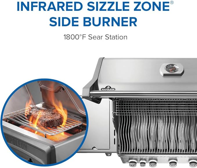 Napoleon Rogue PRO 625 Propane Gas Grill with Infrared Side Burner, Stainless Steel, Durable 6-Burner Gas BBQ