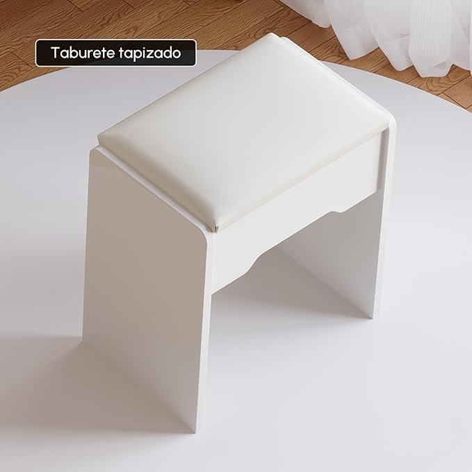 homary Vanity Desk Set with LED Mirror, Makeup Vanity with Power Outlet and Tempered Glass Top, Makeup Table with 6 Drawers, 3 Lighting Modes Vanity Table with Chair for Bedroom (White)