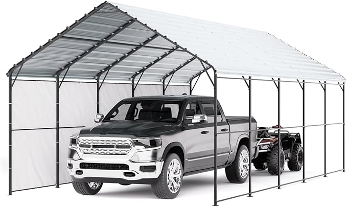 VEVOR Heavy Duty Metal Carport, 13' x 26' Outdoor Carport with Galvanized Steel Frame & Roof, Car Tent Garage Shade with Removable Sidewalls, Multi-Use Car Shelter for Pickup, Boat, Car & Tractors