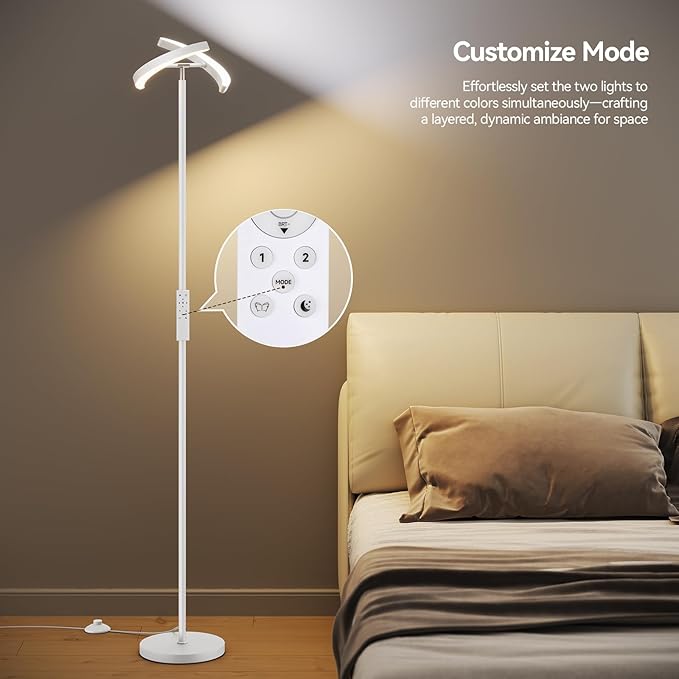 SUNMORY Floor Lamps for Living Room, 28W Bright LED Floor Lamp with 2 Rotatable Lights & Remote Control, 74" Tall Standing Lamp with Stepless Dimmable, Modern Reading Corner Lamp for Bedroom, Office