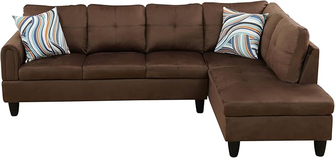 NicBex Sectional Couch 2 Pieces 66.5" L Sofa with Right Chaise Flannel L Shaped Cloud Couch Frame, Modular Sofa for Living Room & Small Apartment, Walnut