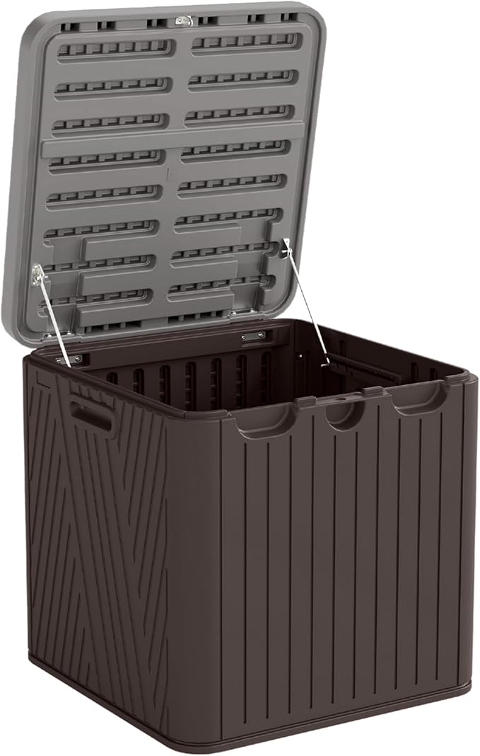 Kingdura 60 Gallon Outdoor Storage Box, Waterproof Resin Deck Box for Indoor and Outdoor Use, Lockable Storage Container for Patio Furniture Cushions Garden Tools (Coffee, 60 Gallon)