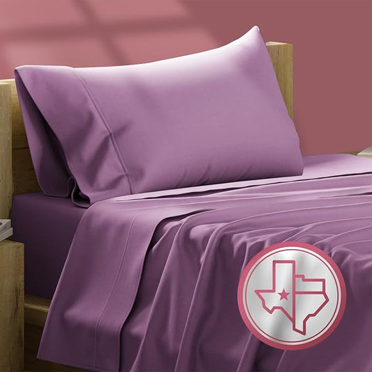TEXAS LINEN CO. Luxury Egyptian Cotton Twin Sheet Set - 800 Thread Count 3 PC Plum Egyptian Cotton Sheets for Twin Size Bed, Extra Long Staple Silky Soft Cooling, Extra Deep Pocket Dorm Sheets