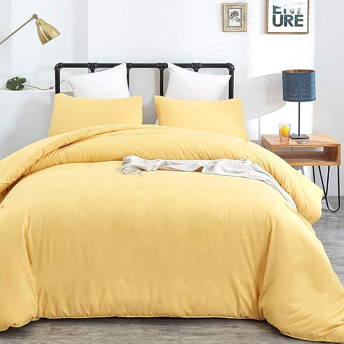 CLOTHKNOW Yellow Full Size Comforter Set 3Pcs Light Yellow Bedding Comforter Sets Soft Comforter with 2 x Pillow Cases