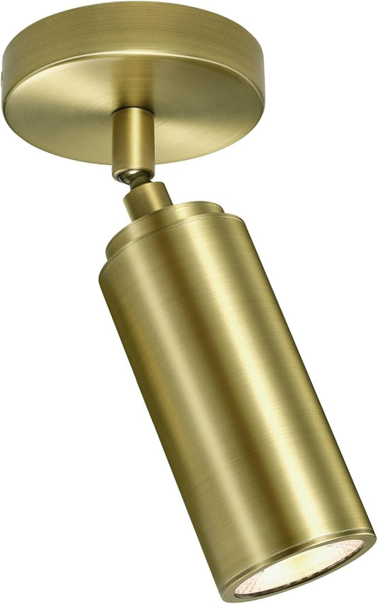 Brass Ceiling Spotlight, Hardwired LED Ceiling Spot Lights, Flush Mounted Directional Ceiling Light, Indoor Spotlight Fixtures, Adjustable Monopoint Spot Lights for Living Room Dining Room