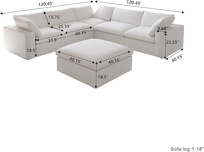 JACH V Shape Cloud Couches for Living Room, Modular Convertible Sectional Sofa Couch, Couch Cushion Covers Removable, Cloud Sofas with Chaise Ottoman for Party Living Room, Bedroom, Apartment (White)