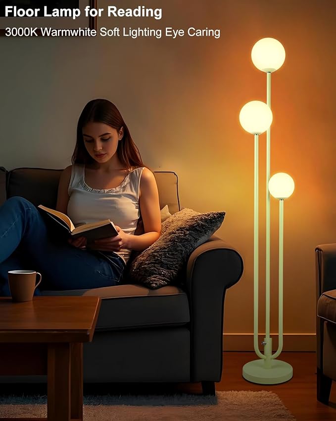 Lightdot 63IN Floor Lamp with 3 Green U-Pole, Modern Floor Lamp with 3000K Soft Warm White LED Bulbs Included, Candle Holder Style Modern Tall Lamp for Living Room/Wedding/Party