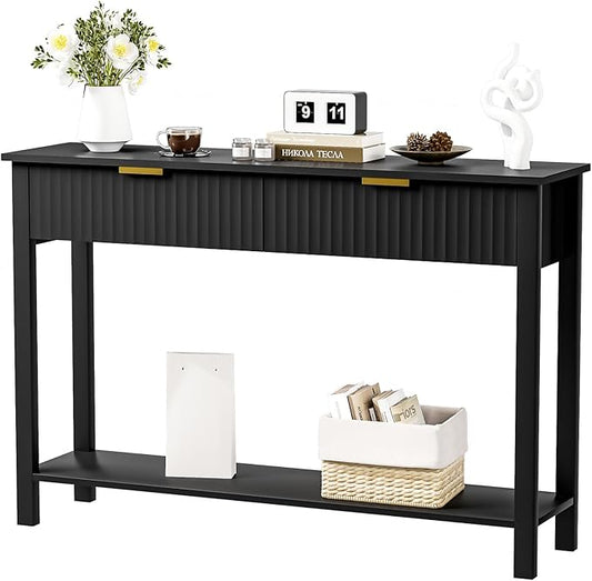 Console Table with 2 Fluted Drawers,Entryway Table with Open Storage Shelf, 47.2" Wood Sofa Table for Living Room and Hallway Brown