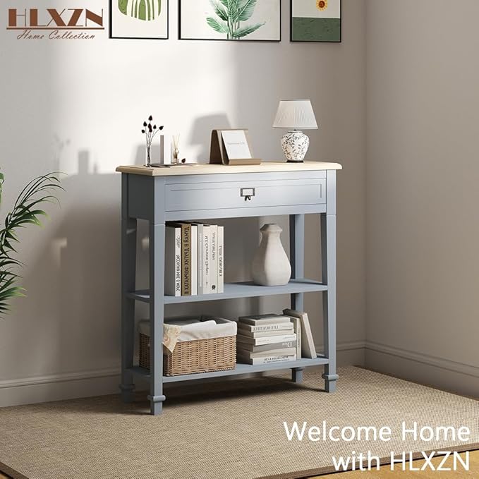 30 Inch Console Table for Entryway, Narrow Entry Table for Living Room Entryway Home w/Drawer and Bottom Shelf, Grey