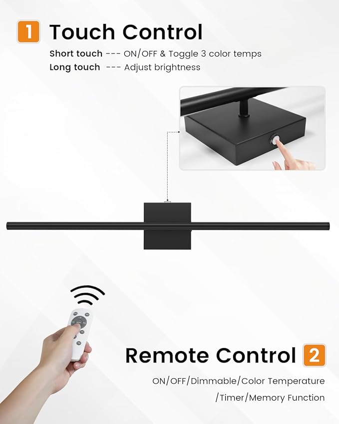 VOLISUN Battery Operated Wall Sconce Set of Two, Black Rechargeable Wall Lights with Remote Control, 3000K-6500K Dimmable Wall Lamp, 27.6 Inch LED Wireless Wall Lights for Bedroom, Living Room,Hallway