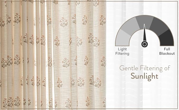 Linen Blend Pinch Pleated Curtains for Living Room, Bedroom, Dining Room - Light Filtering Curtains 2 Panels Set - Luxury and Modern Floral Printed Design - Beige White, 30" W x 84" L