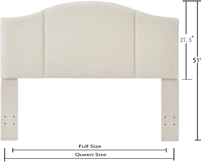 24KF Middle Century Upholstered Foldable Headboard, Modern Boucle Teddy Fabric Queen/Full Headboard 6033-Q-Cream