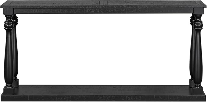 63 Inch Console Table with 4 Vase-Leg, Vintage Wood Grain Sofa Table Behind Couch, Narrow Entryway Accent Table for Living Room, Entrance, Hallway, Foyer, Bedroom, Apartments, Black