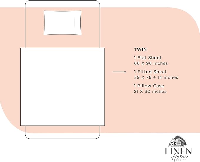 Linen Home 100% Cotton Percale Sheets Twin Size,Tropical Peach, Deep Pocket, 3 Pieces Set - 1 Flat, 1 Deep Pocket Fitted Sheet and 1 Pillowcase, Crisp Cool and Strong Bed Linen