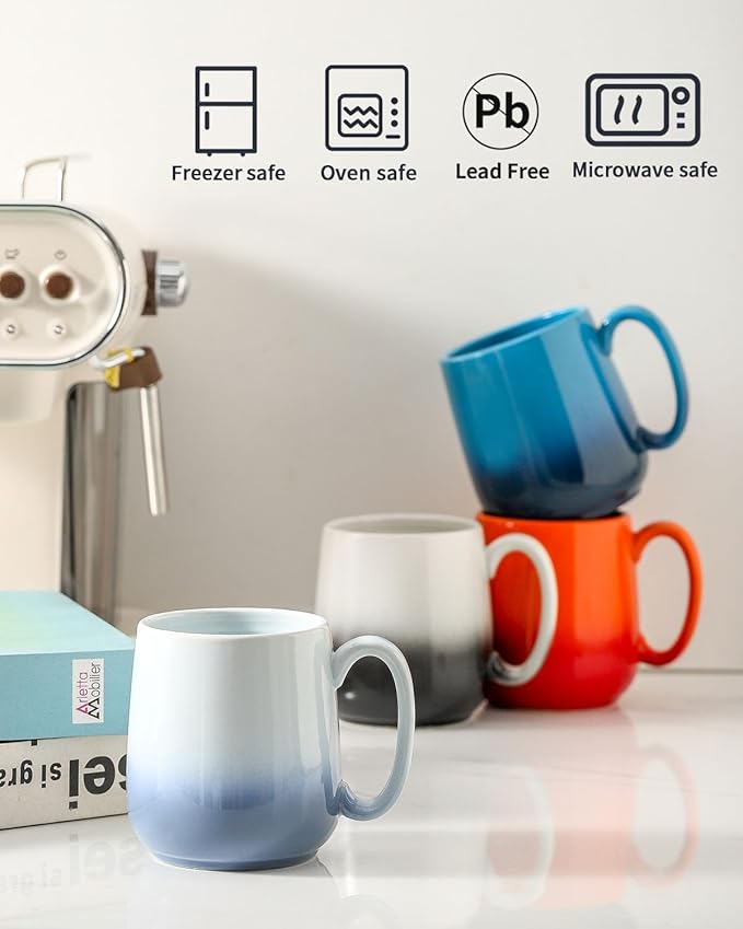 Hasense Ceramic Coffee Mugs Set of 4, 15 oz Coffee Cups With Handle, Porcelain Large Mugs for Latte, Tea, Milk, Coffee, Cappuccinos, Dishwasher Safe & Microwave, Colorful