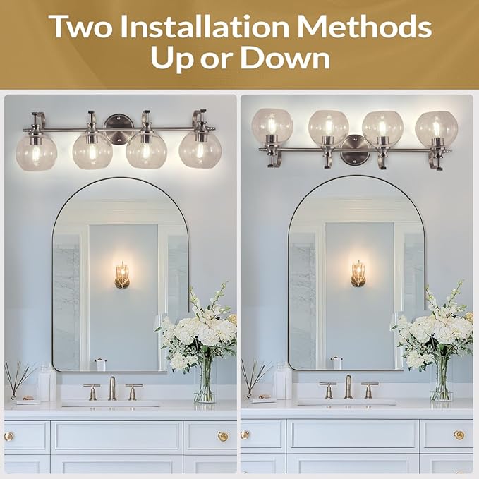 ANDY STAR Bathroom Light Fixtures, Brushed Nickel Vanity Light, 4 Light Bathroom Wall Lights, 30.5 Inch Modern Silver Wall Sconces, E26 Base Bulbs Required, UL Certified