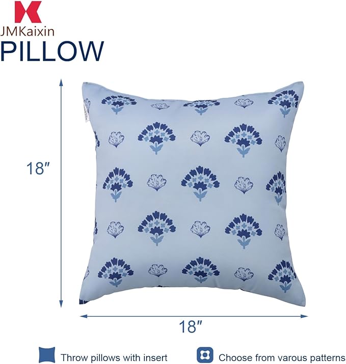 Outdoor Pillows, Pack of 2 Waterproof Decorative Throw Pillows with Inserts, 18”x18” Square Pillows for Bed, Couch, Sofa and Patio Furniture