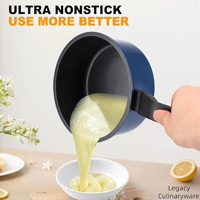 Nonstick Sauce Pan with Lid,2QT small pot, PFOA Free,Kitchen Pots Induction Pot,Blue