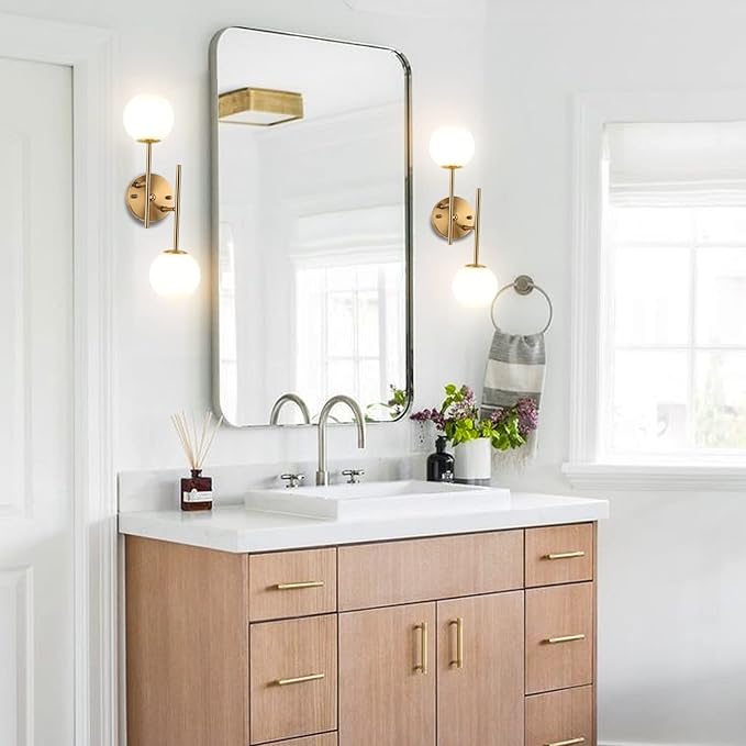 Gold Globe Wall Sconce, 7.5" W x 20" H, G9 Base, Compatible with LED or Halogen Bulbs, Perfect for Bathroom, Kitchen, Living Room, Home Office, Lobby, Bedroom