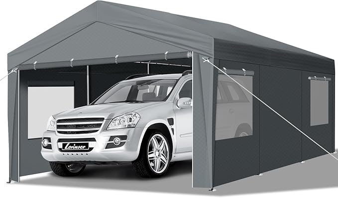 VINGLI 10x20 Carport Canopy Portable Garage with Roll-up Windows & Removable Sidewalls, Car Canopy Heavy Duty Car Port Tent for SUV, Boats, RVs, Trucks