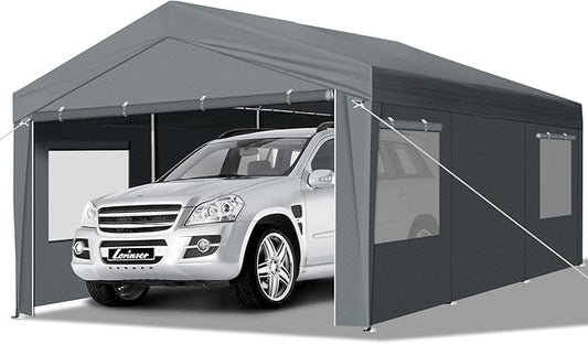 VINGLI 10x20 Carport Canopy Portable Garage with Roll-up Windows & Removable Sidewalls, Car Canopy Heavy Duty Car Port Tent for SUV, Boats, RVs, Trucks