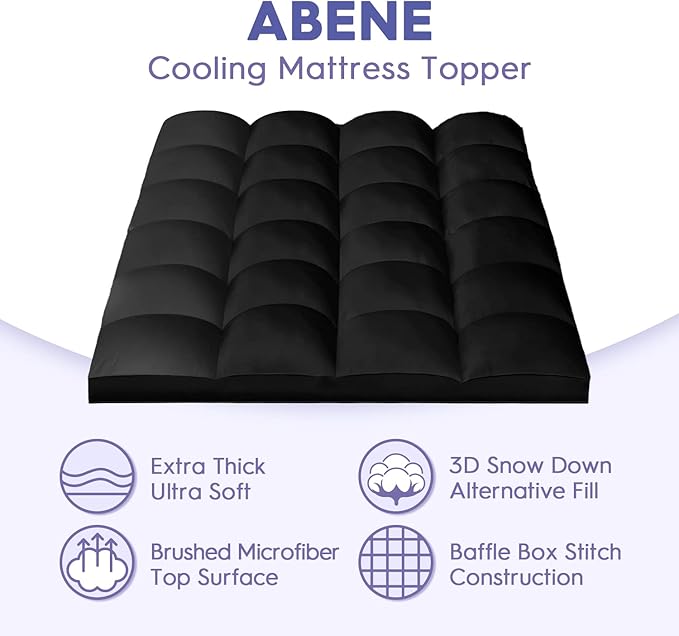 ABENE Mattress Topper for Back Pain Relief, Extra Thick Mattress Pad Pillowtop, Soft Mattress Protector Cover with 8"-21" Deep Pocket, Overfilled Down Alternative Filling (Black, Short Queen)
