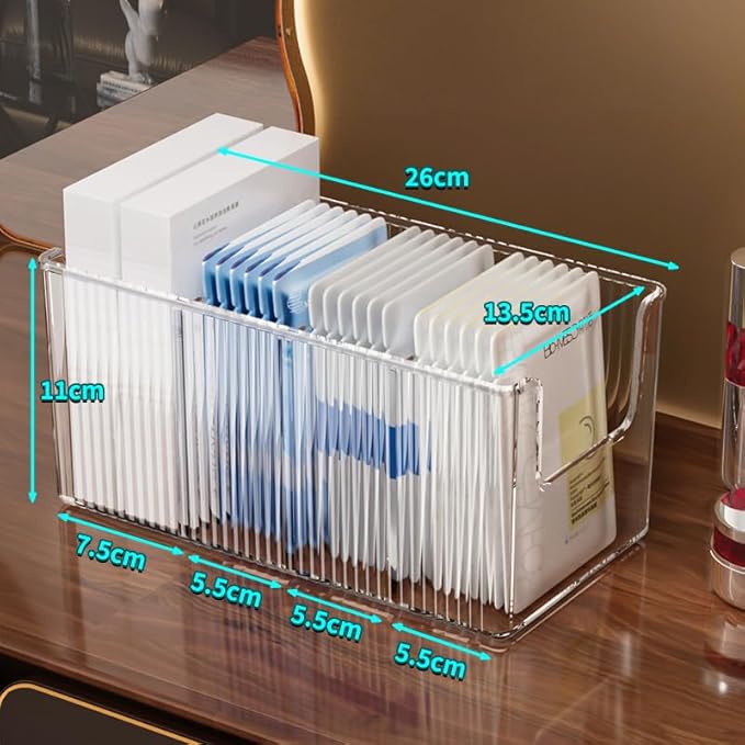 Extra Thick Acrylic Makeup Organizer with Removable Dividers - Waterproof Bathroom Storage for Sheet Masks/Essences/Cosmetics, Clear Visible Design, Space-Saving Vanity Organizer