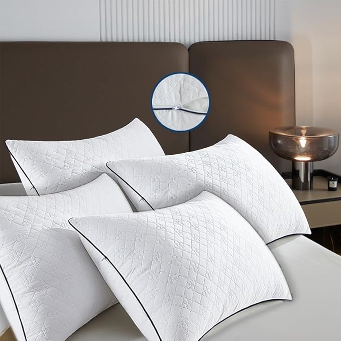 JSWF Bed Pillows for Sleeping Standard Size 4 Packs，Ultra Soft Fluffy ，Premium Soft Down Alternative Fill Set of 4 for Back,Zipper Opening Design,can add and Remove Filler According to Your Needs