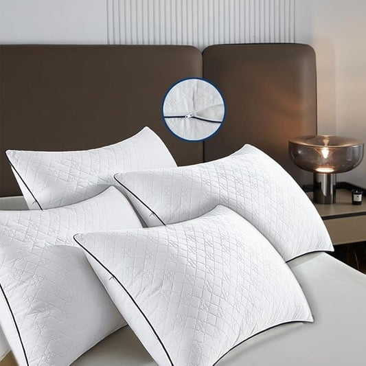 JSWF Bed Pillows for Sleeping Standard Size 4 Packs，Ultra Soft Fluffy ，Premium Soft Down Alternative Fill Set of 4 for Back,Zipper Opening Design,can add and Remove Filler According to Your Needs
