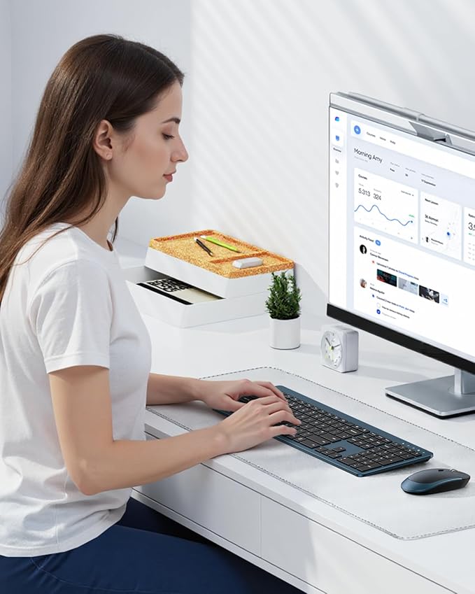 Wireless Keyboard and Mouse Combo - Full Size Slim Thin Wireless Keyboard Mouse with Numeric Keypad 2.4G Stable Connection Adjustable DPI, Black&Blue