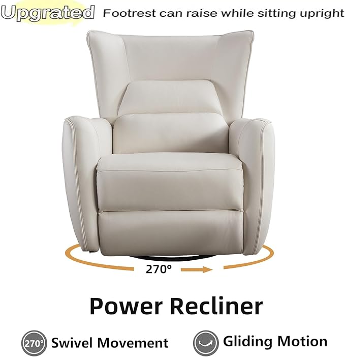 INZOY Power Swivel Rocker Recliner Glider, Oversize Electric Swivel Rocker Recliners with Highly Enveloping Backrest, Nursery Rocking Recliner Chair Leathaire Reclining Sofa for Living Room, White