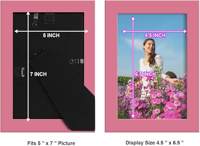 Renditions Gallery 5x7 inch Picture Frame High-end Modern Style, Made of Solid Wood and High Definition Glass Ready for Wall and Tabletop Photo Display, Hot Pink Frame