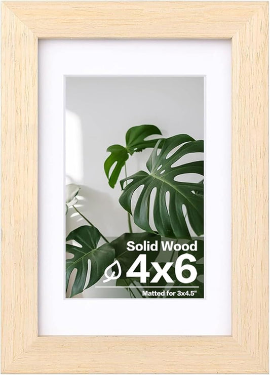 Egofine 4x6 Picture Frame Made of Solid Wood with Plexiglass, Display Pictures 3.5x5 with Mat or 4x6 Without Mat for Tabletop and Wall Mounting, Oak Wood