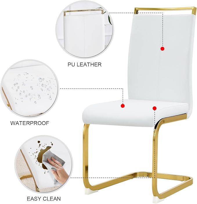 45 Inch Round Dining Table Set for 4, 5 Piece Kitchen Table and Chairs Set, White Faux Marble Table Top, Small Space Dining Set for Apartment or Dining Room