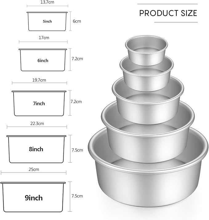 Gesentur Cake Pan Set, Round Cake Mold Anodised Aluminium 5 Pcs Bakeware with Removable Base for Cake Baking Party Birthday Christmas (5" 6" 7" 8" 9")